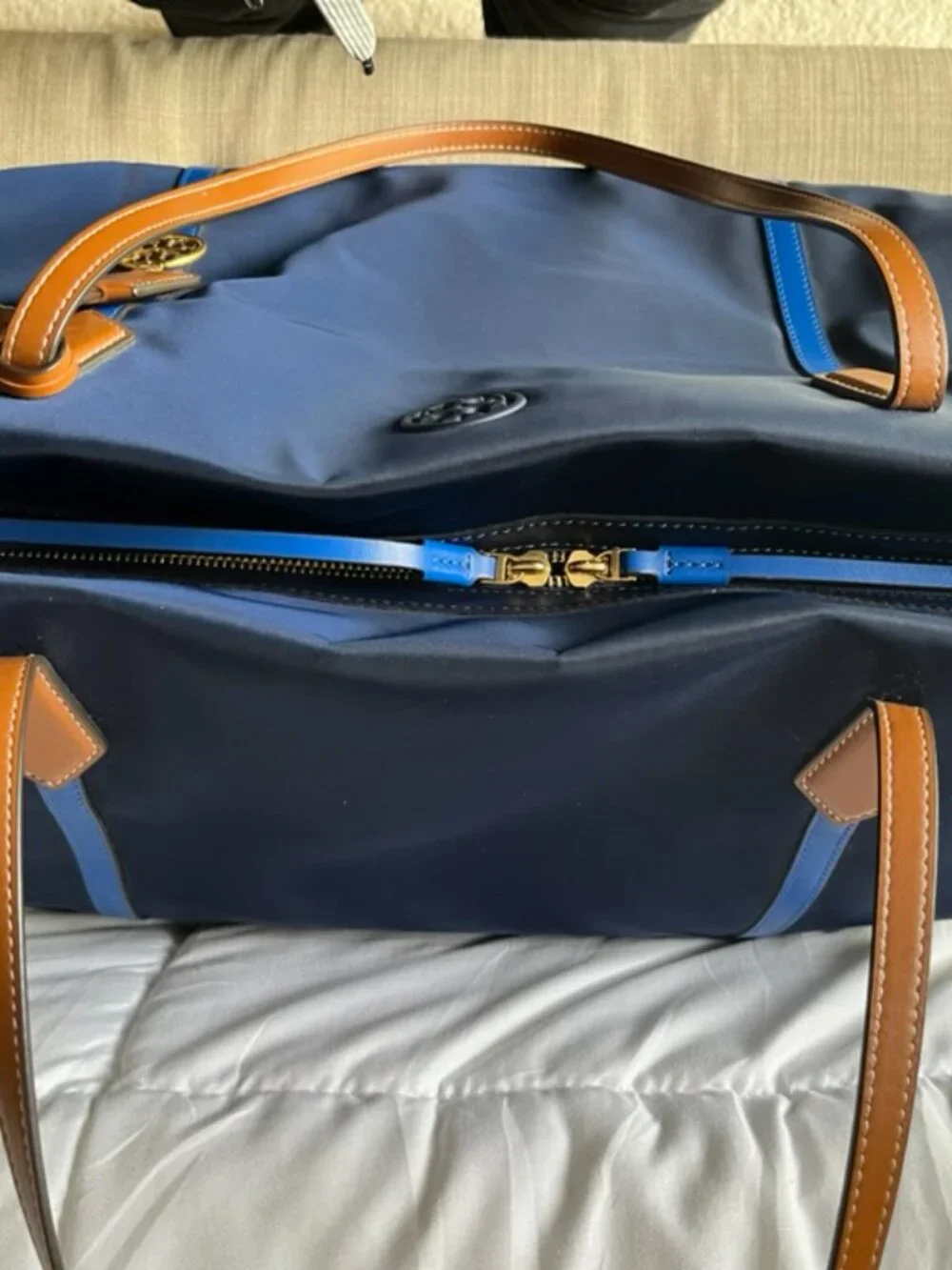Tory Burch Perry Nylon Oversized Tote Travel Bag Royal Navy
